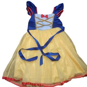 Snow White Princess Dress Costume Blue Yellow Tulle Gold Glitter Girls Size 130
